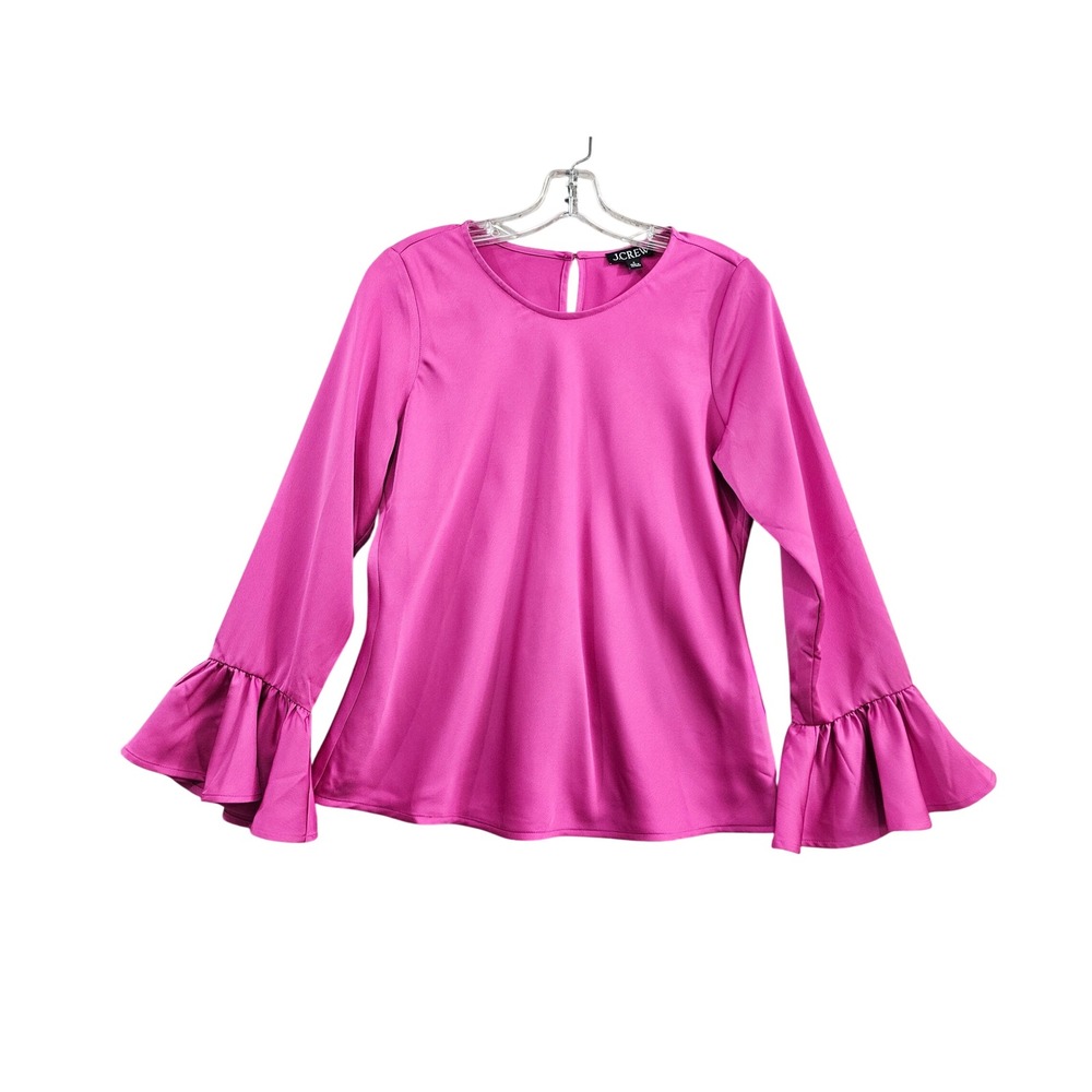J.Crew Bell Sleeve Blouse Womens Small Magenta Pink Ruffle Cuff Top BM926 Solid